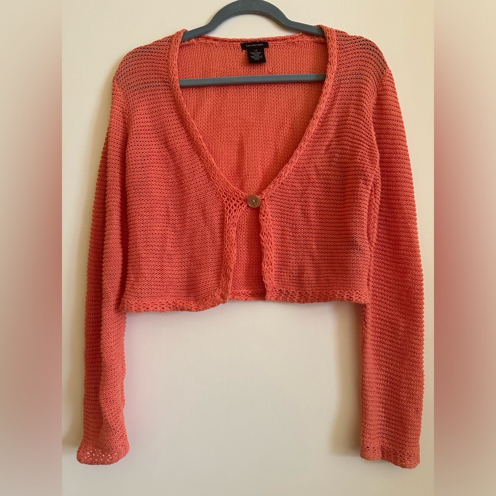 Vintage 90’s y2k Calvin Klein orange cropped sweater bolero top 🍑